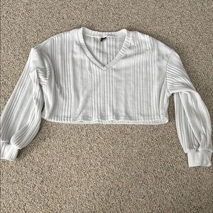 SHEIN Cream Ribbed 3/4 Sleeve Crop Top